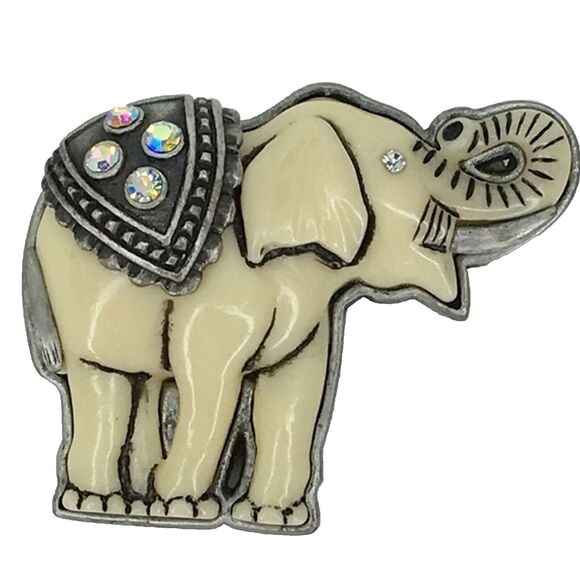 Vintage Elephant Brooch Aurora Borealis Rhinestones Trunk Up Whimsical Chic Pin - Picture 1 of 9